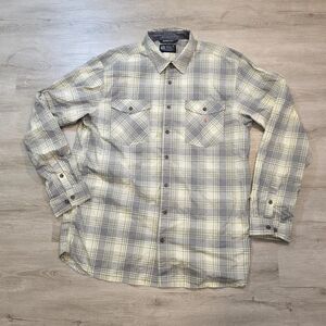 Carhartt Gray and Cream Plaid Casual Button Down Shirt